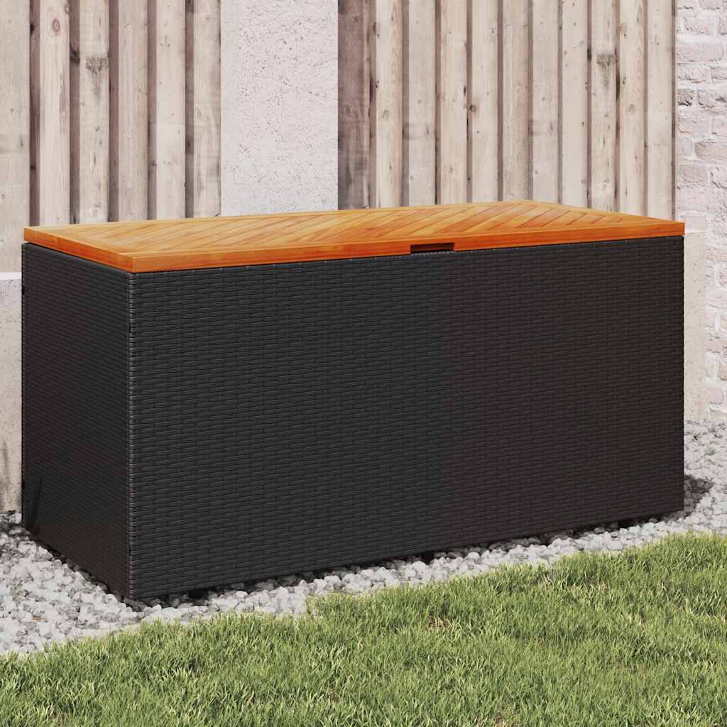 vidaXL Skrzynia ogrodowa, czarna, 110x50x54 cm, polirattan i akacja