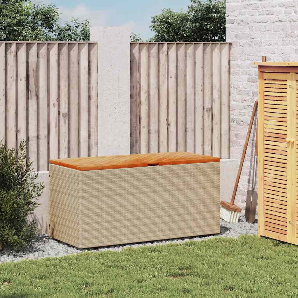 vidaXL Skrzynia ogrodowa, beżowa, 110x50x54 cm, polirattan i akacja
