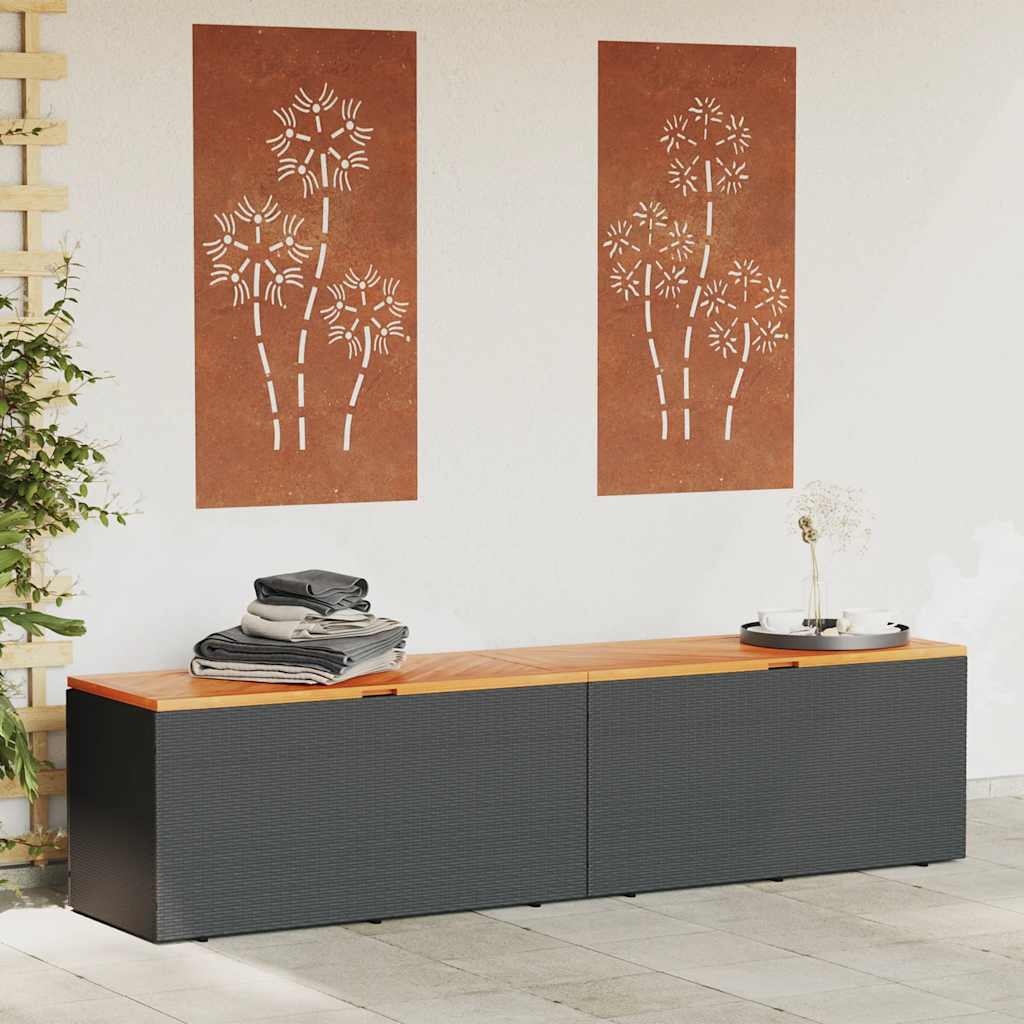 vidaXL Skrzynia ogrodowa, czarna, 220x50x54 cm, polirattan i akacja