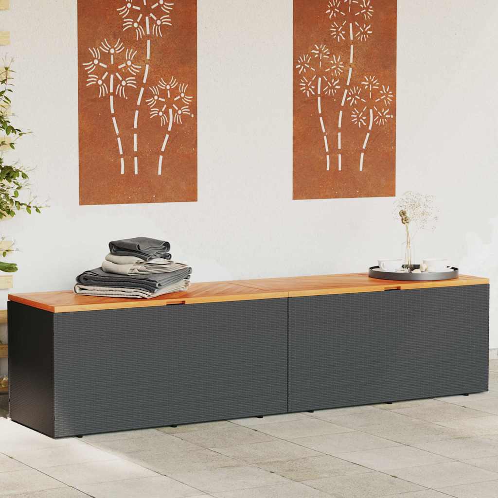 vidaXL Skrzynia ogrodowa, czarna, 220x50x54 cm, polirattan i akacja