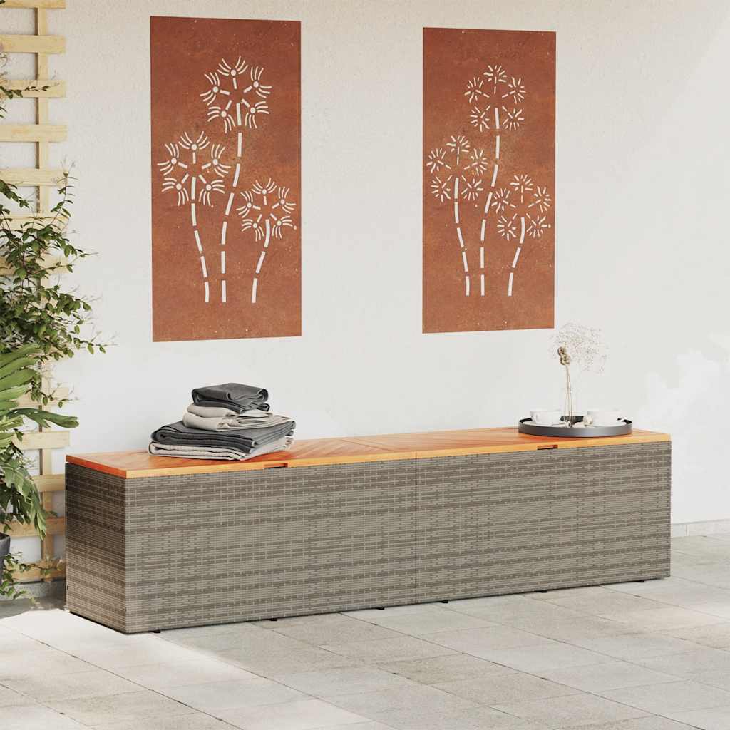 vidaXL Skrzynia ogrodowa, szara, 220x50x54 cm, polirattan i akacja