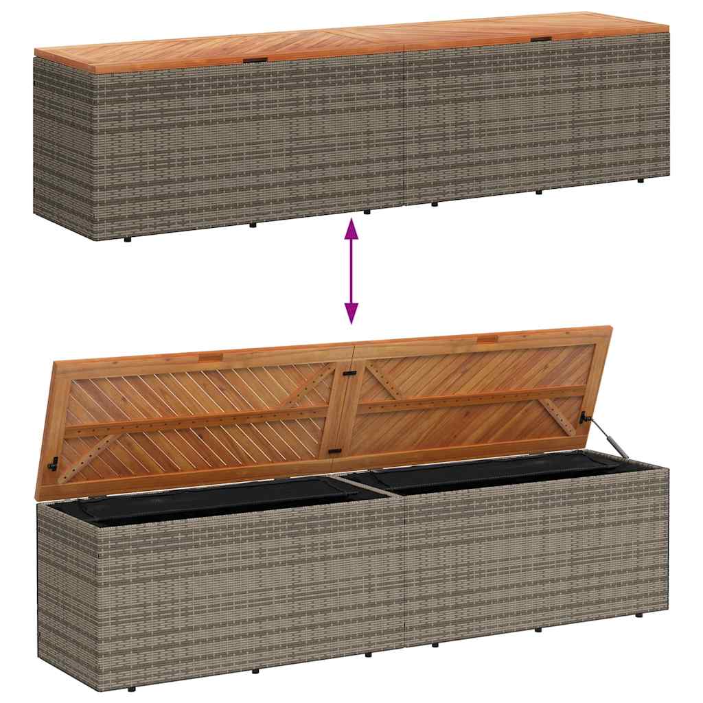 vidaXL Skrzynia ogrodowa, szara, 220x50x54 cm, polirattan i akacja