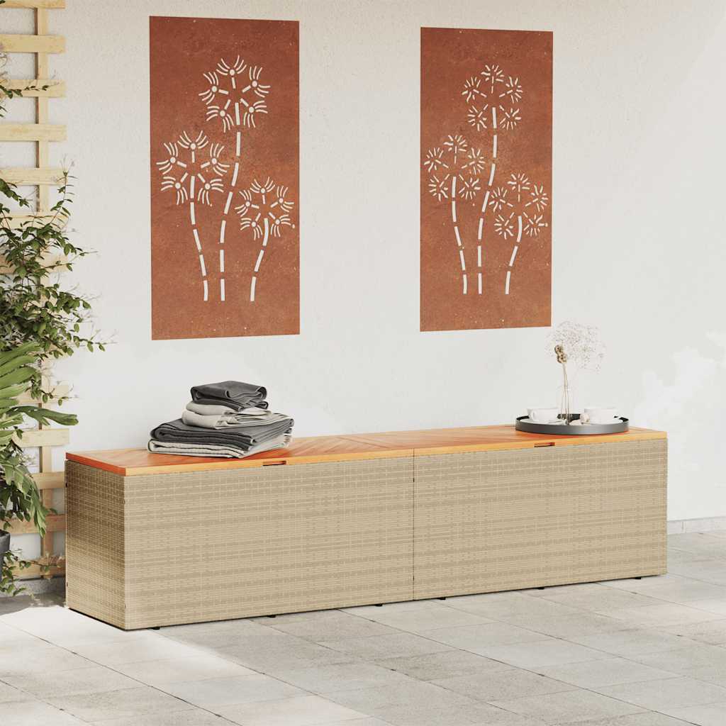 vidaXL Skrzynia ogrodowa, beżowa, 220x50x54 cm, polirattan i akacja
