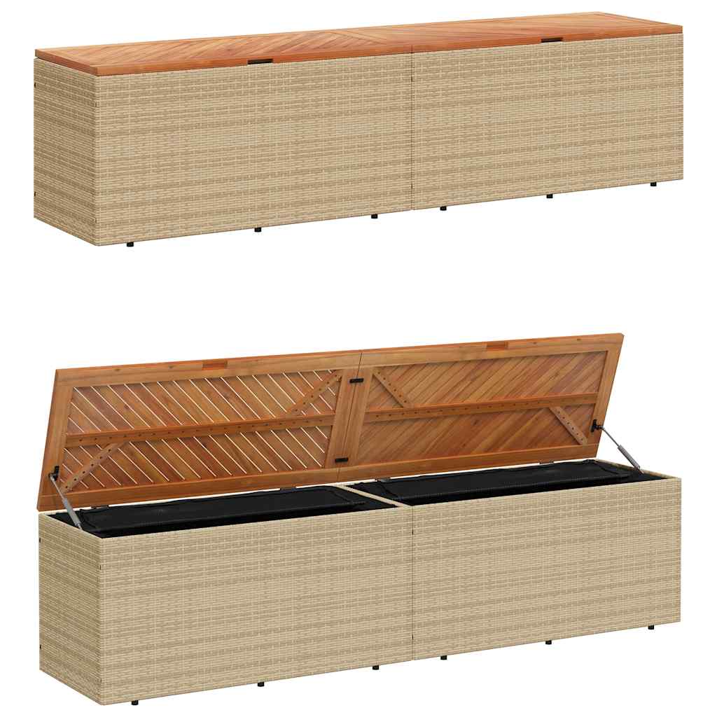 vidaXL Skrzynia ogrodowa, beżowa, 220x50x54 cm, polirattan i akacja