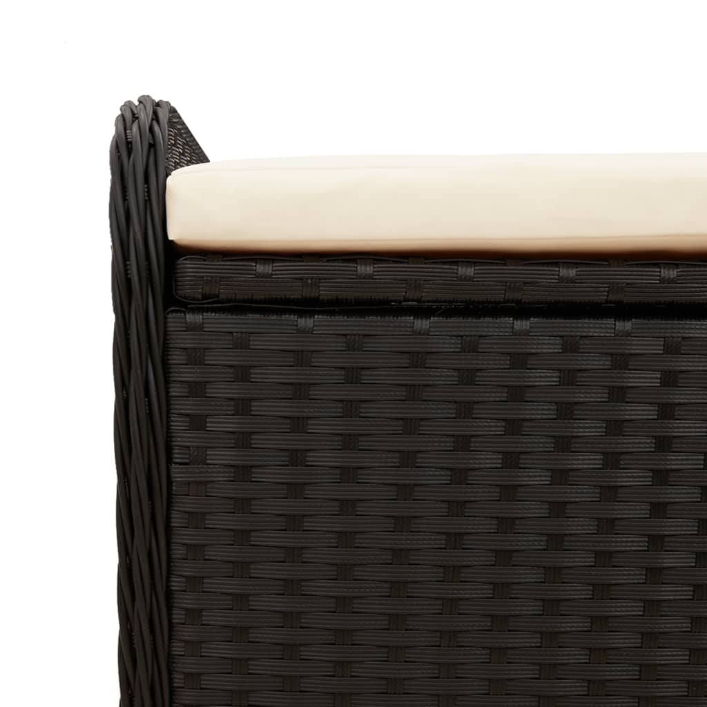 vidaXL Ławka ze schowkiem i poduszką, czarna, 115x51x52 cm, polirattan