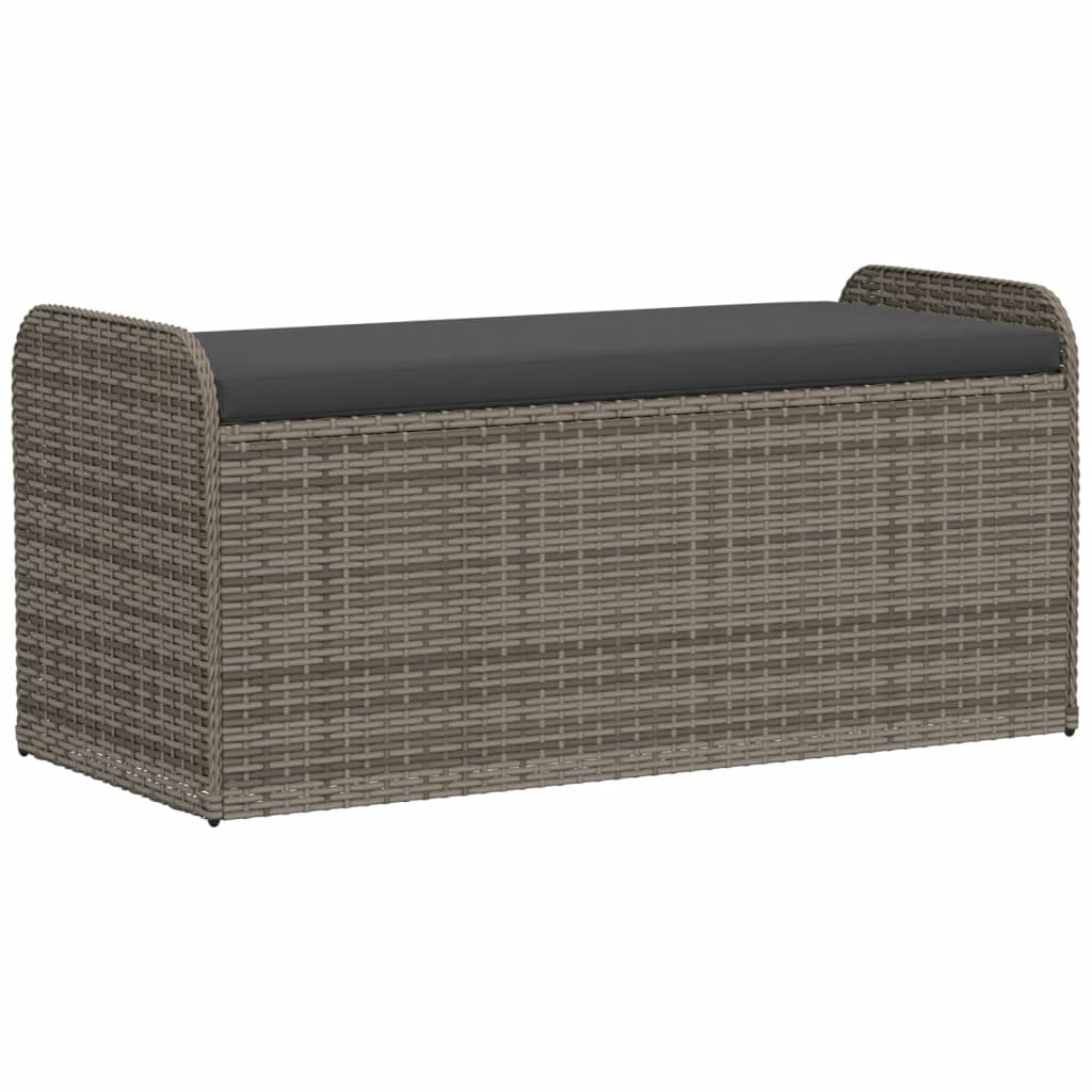 vidaXL Ławka ze schowkiem i poduszką, szara, 115x51x52 cm, polirattan