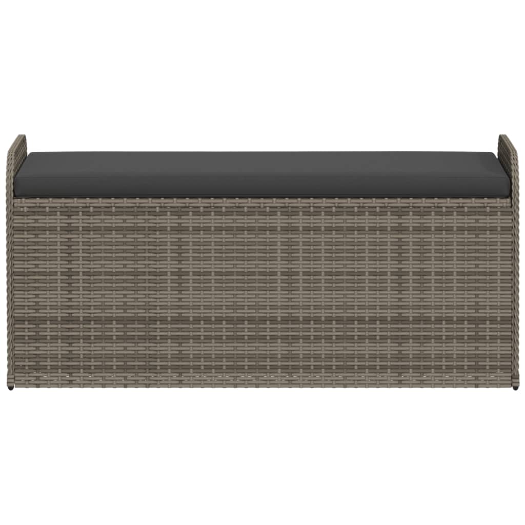 vidaXL Ławka ze schowkiem i poduszką, szara, 115x51x52 cm, polirattan