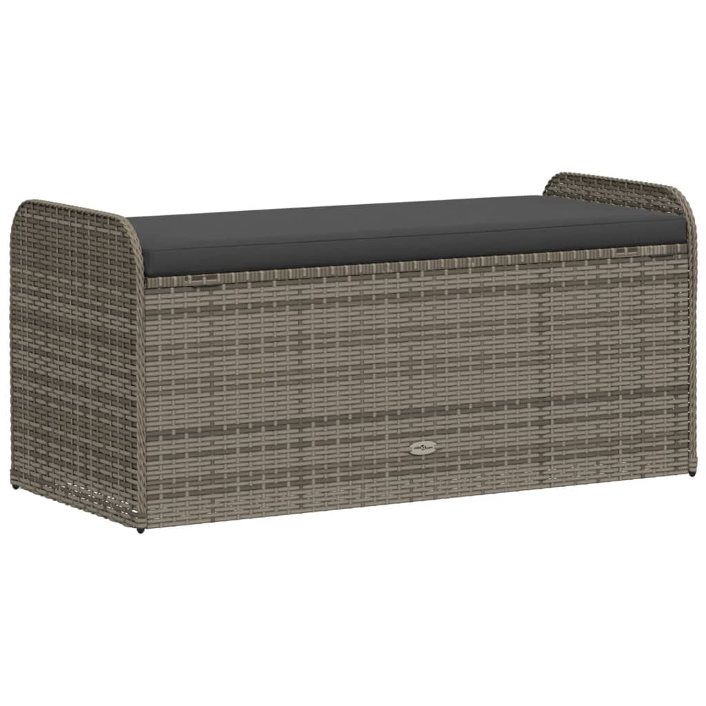 vidaXL Ławka ze schowkiem i poduszką, szara, 115x51x52 cm, polirattan
