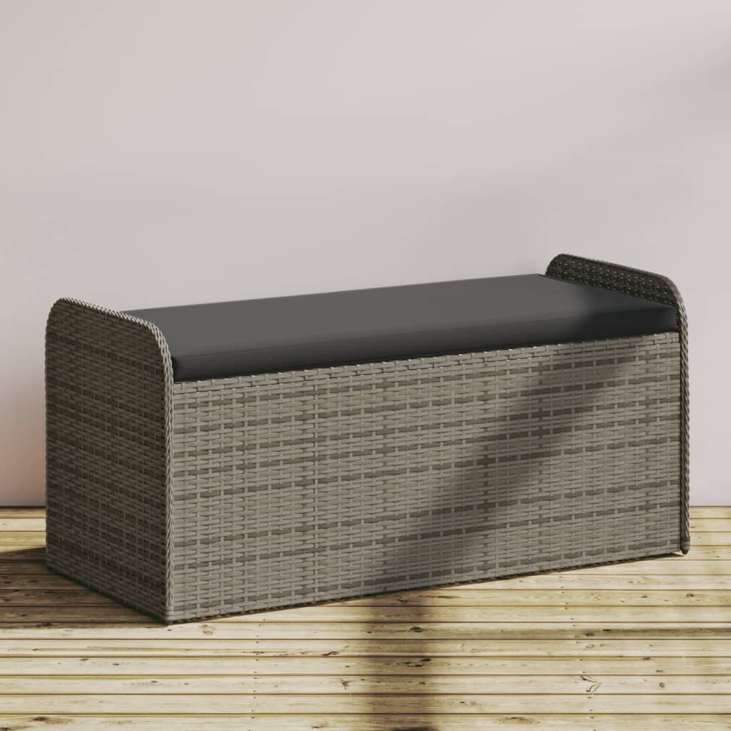 vidaXL Ławka ze schowkiem i poduszką, szara, 115x51x52 cm, polirattan