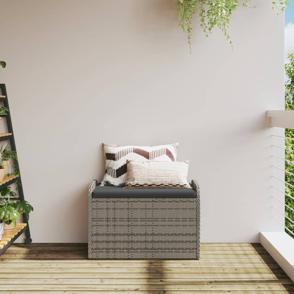 vidaXL Ławka ze schowkiem i poduszką, szara, 80x51x52 cm, polirattan