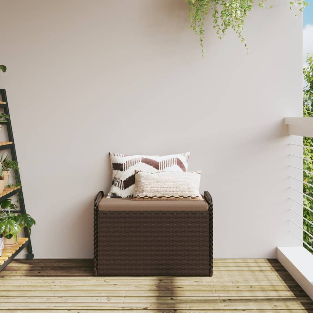 vidaXL Ławka ze schowkiem i poduszką, brąz, 80x51x52 cm, polirattan