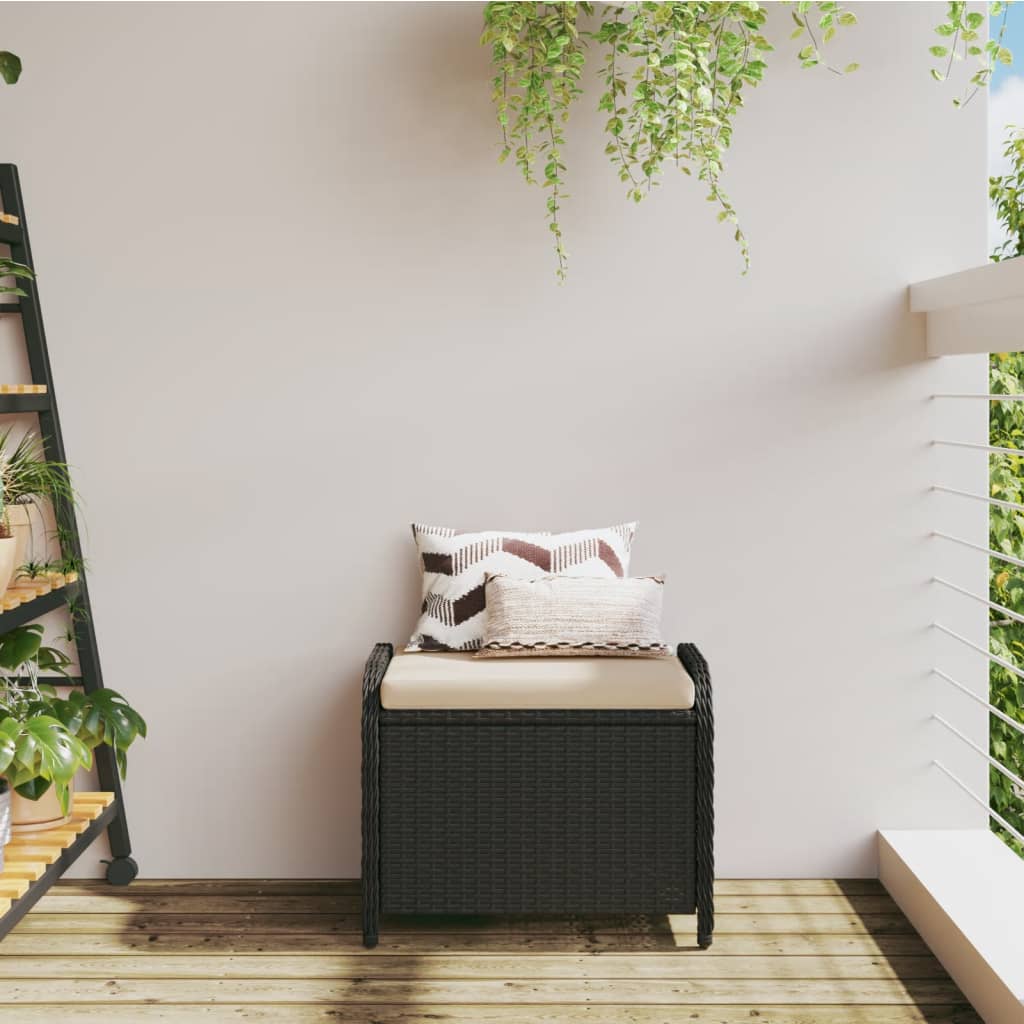 vidaXL Stołek ogrodowy z poduszką, czarny, 58x46x46 cm, polirattan
