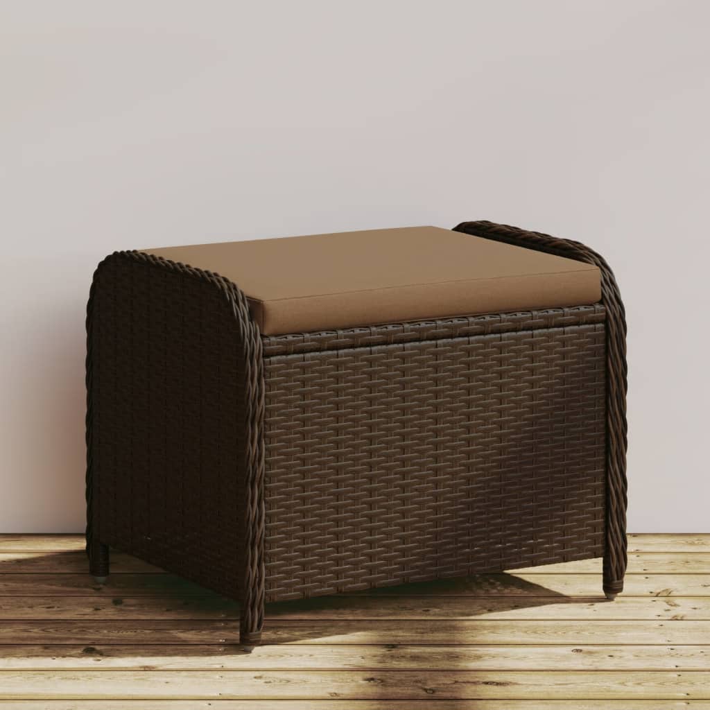 vidaXL Stołek ogrodowy z poduszką, brązowy, 58x46x46 cm, polirattan