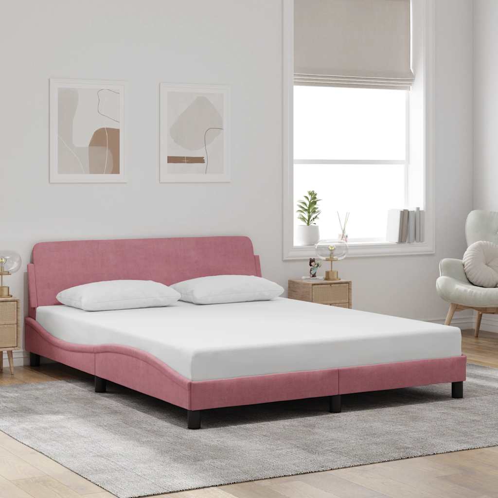 vidaXL Rama łóżka z zagłówkiem Dover różowa 160x200cm aksamitna