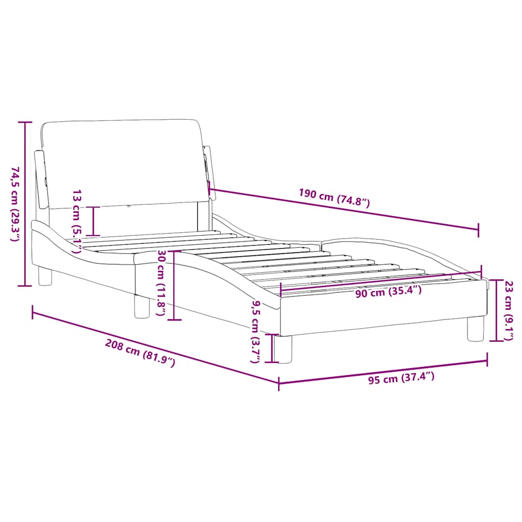 vidaXL Rama łóżka Dover Czarna 90x190 cm Aksamit