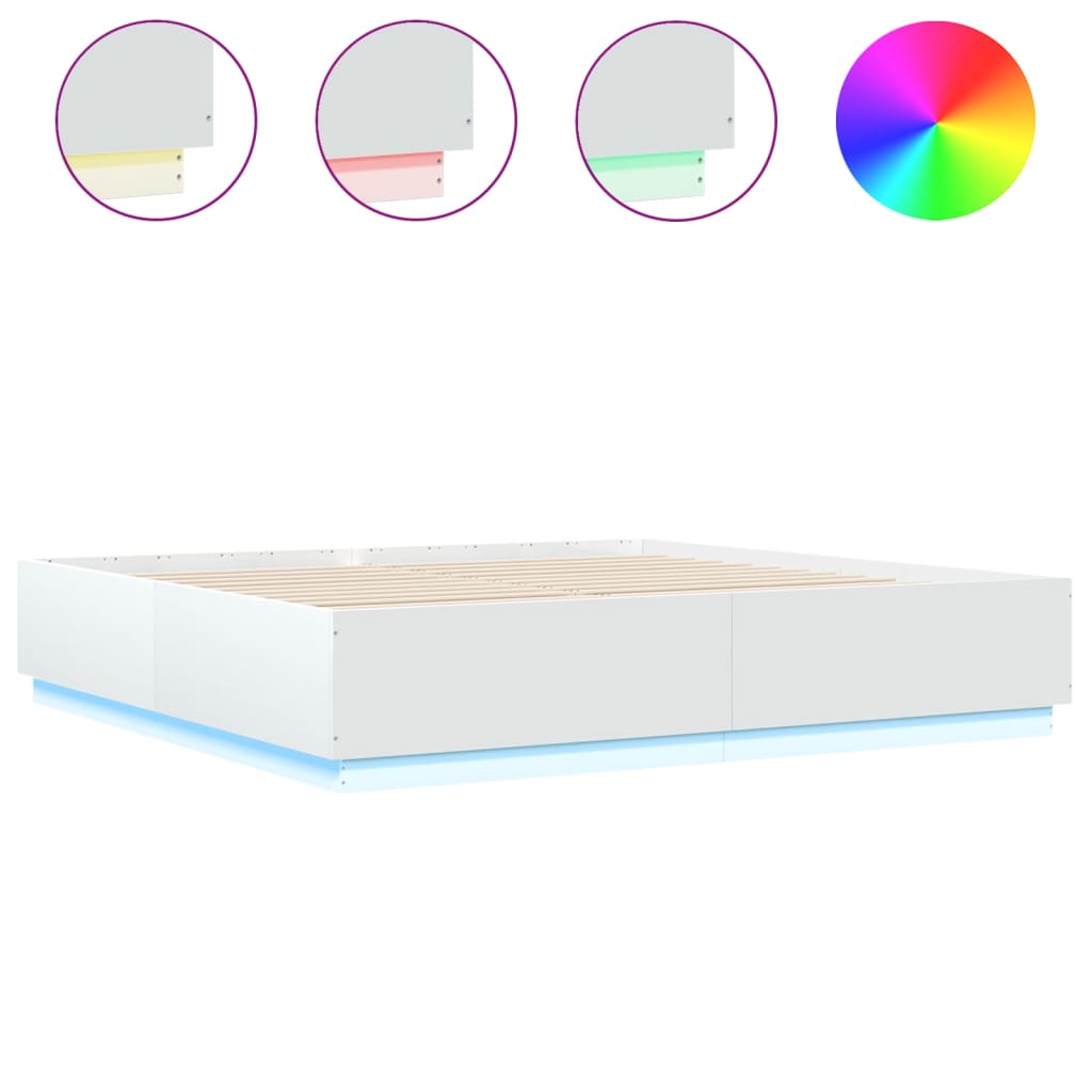 vidaXL Rama łóżka z LED, biała, 200x200 cm, materiał drewnopochodny