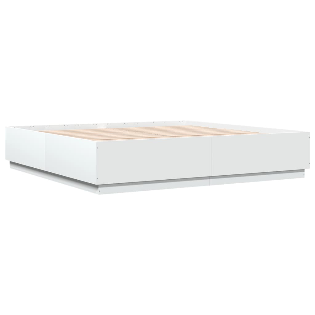 vidaXL Rama łóżka z LED, biała, 200x200 cm, materiał drewnopochodny
