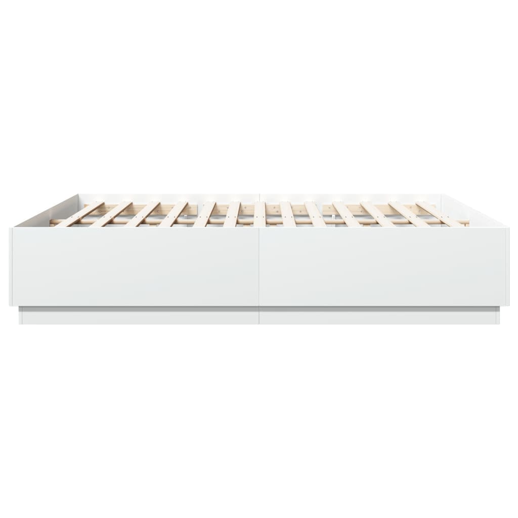 vidaXL Rama łóżka z LED, biała, 200x200 cm, materiał drewnopochodny