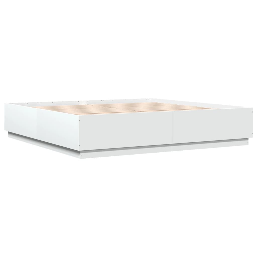 vidaXL Rama łóżka z LED, biała, 200x200 cm, materiał drewnopochodny