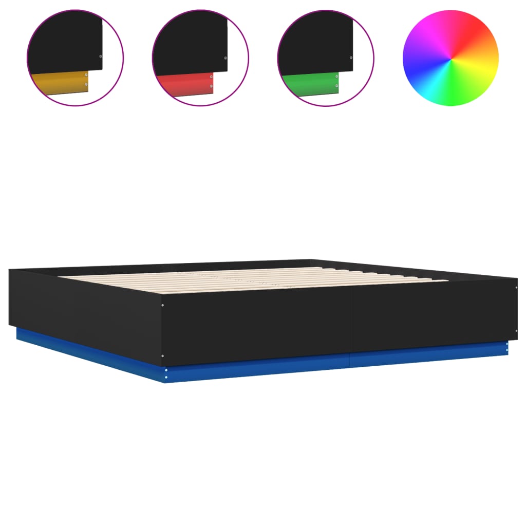 vidaXL Rama łóżka z LED, czarna, 200x200 cm, materiał drewnopochodny