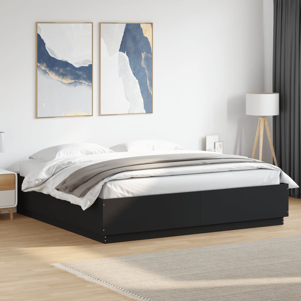 vidaXL Rama łóżka z LED, czarna, 200x200 cm, materiał drewnopochodny