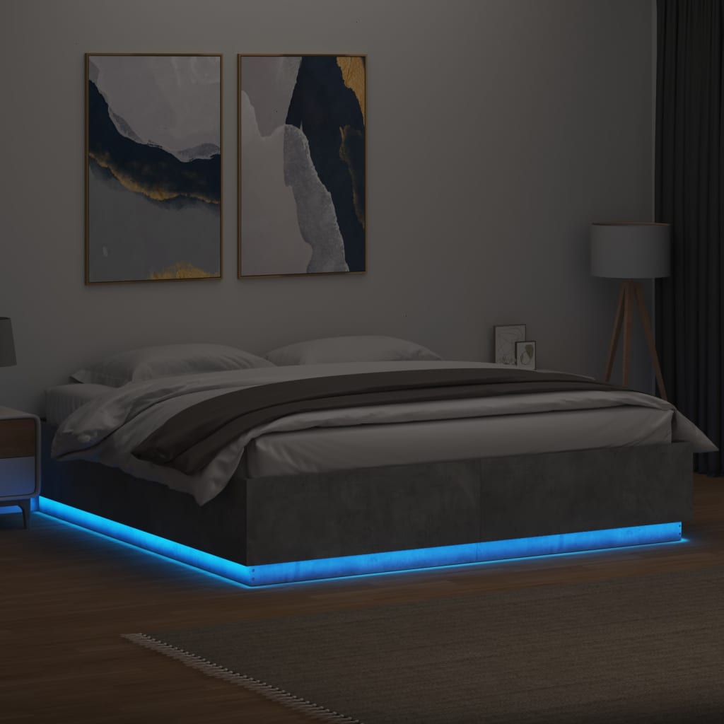 vidaXL Rama łóżka z LED, szarość betonu, 200x200 cm