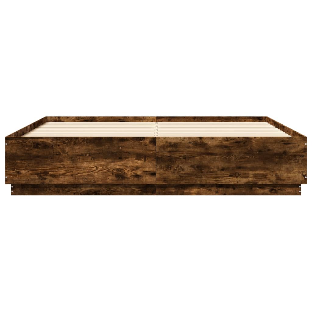 vidaXL Rama łóżka z LED, przydymiony dąb, 200x200 cm