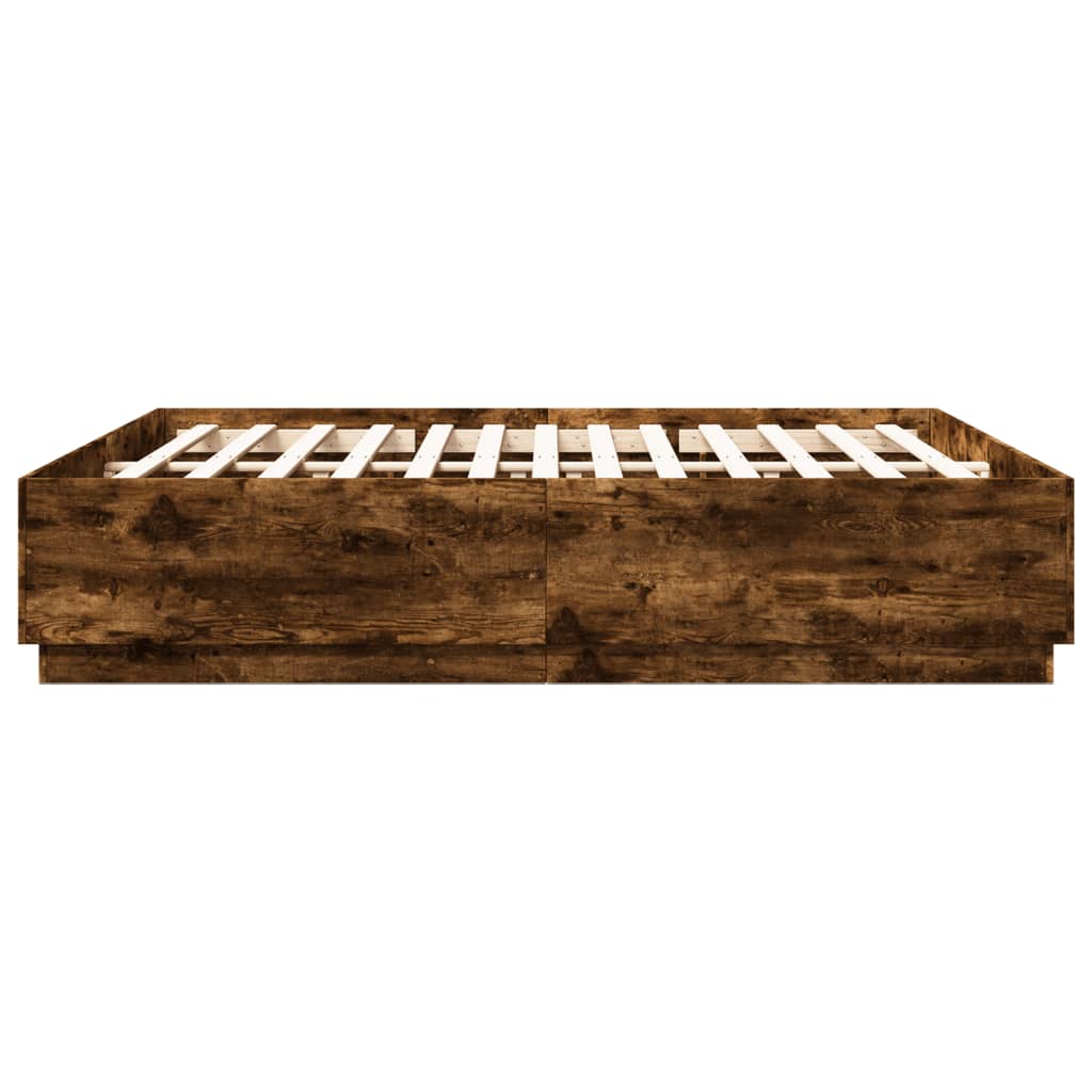 vidaXL Rama łóżka z LED, przydymiony dąb, 200x200 cm