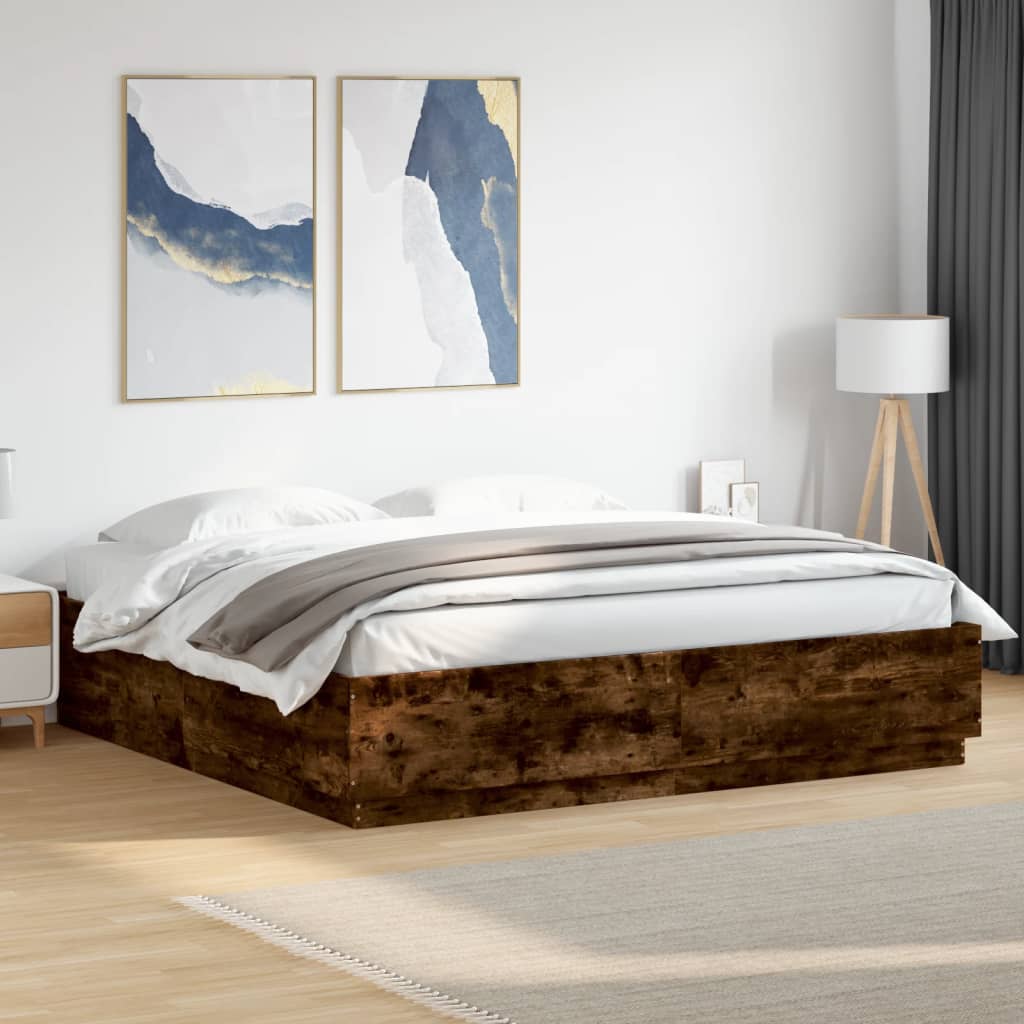 vidaXL Rama łóżka z LED, przydymiony dąb, 200x200 cm