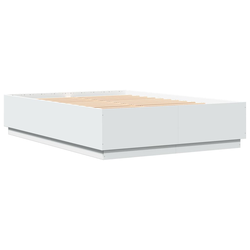 vidaXL Rama łóżka z LED, biała, 150x200 cm, materiał drewnopochodny