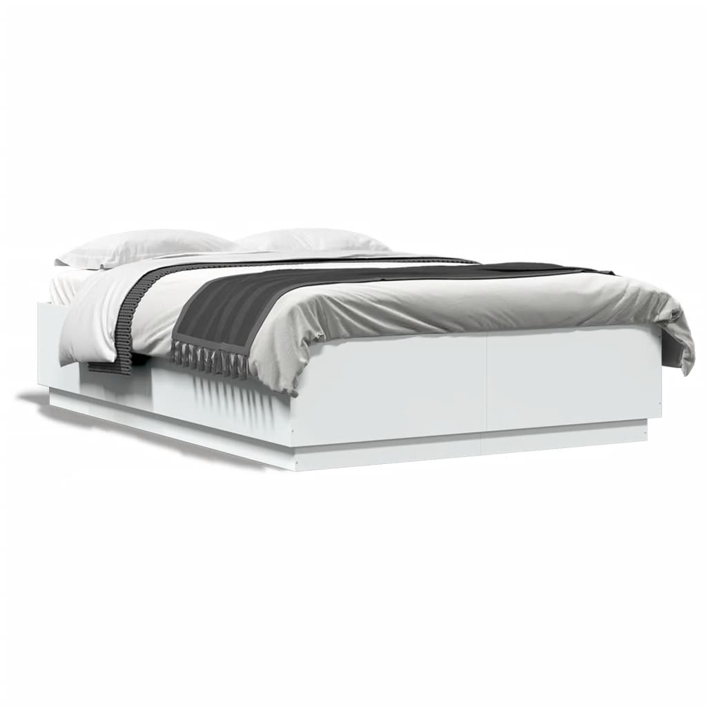 vidaXL Rama łóżka z LED, biała, 150x200 cm, materiał drewnopochodny