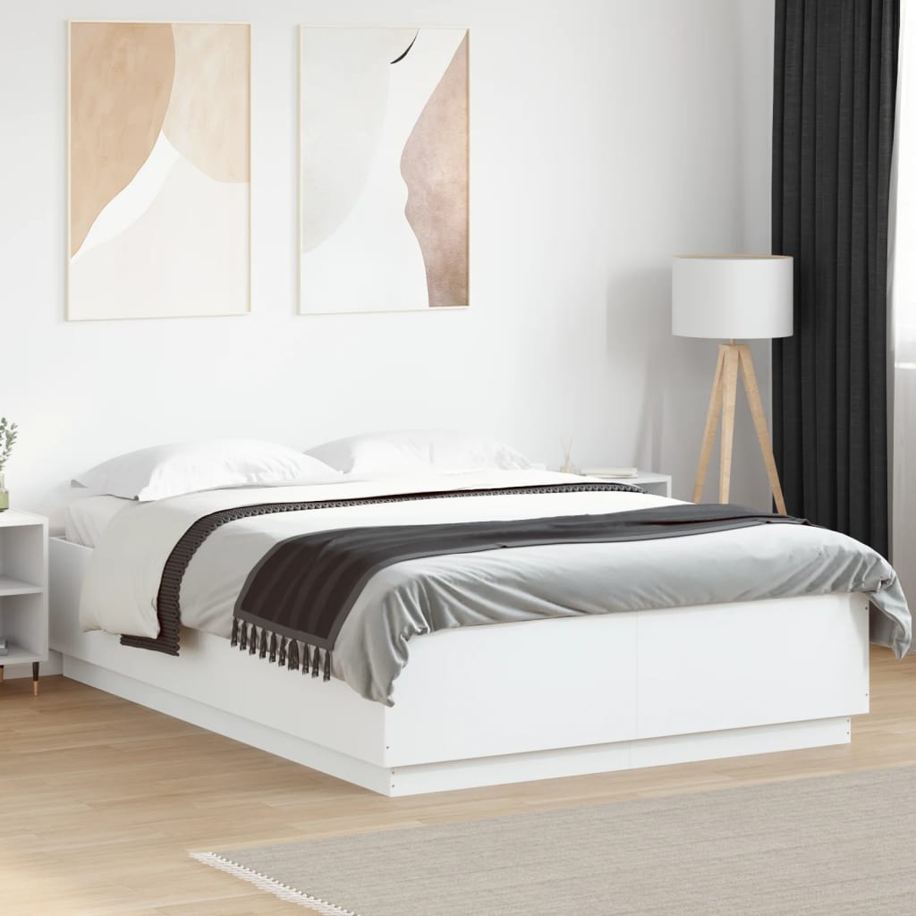 vidaXL Rama łóżka z LED, biała, 150x200 cm, materiał drewnopochodny