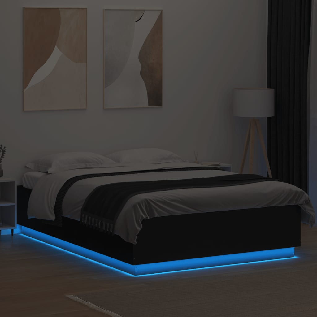 vidaXL Rama łóżka z LED bez materaca Czarna 150x200 cm