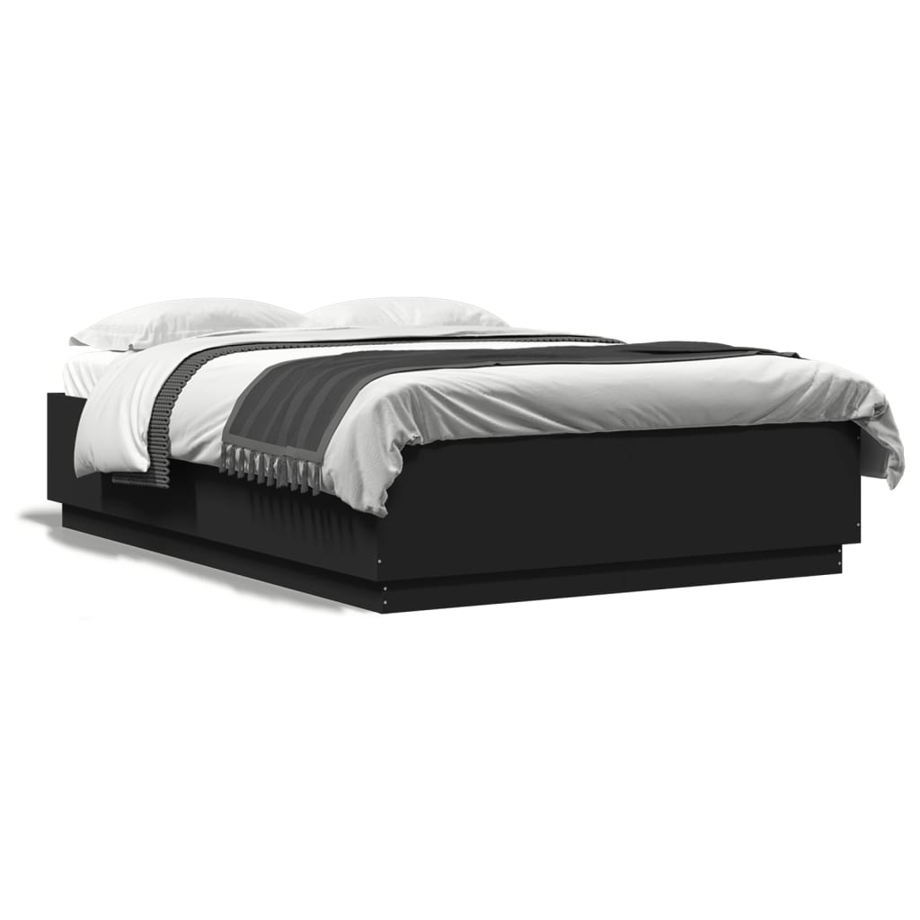 vidaXL Rama łóżka z LED bez materaca Czarna 150x200 cm