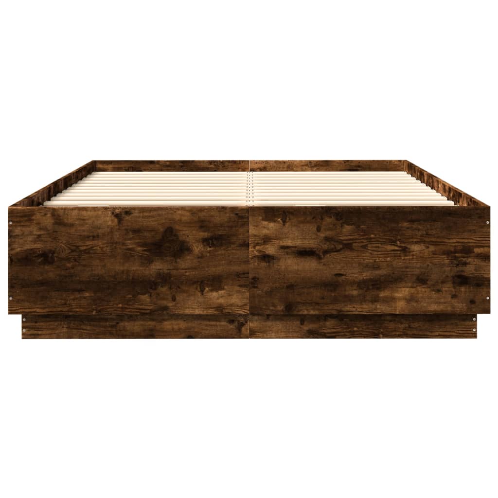 vidaXL Rama łóżka z LED, przydymiony dąb, 120x200 cm