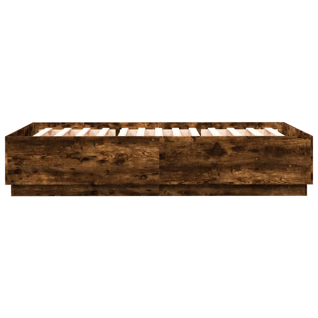 vidaXL Rama łóżka z LED, przydymiony dąb, 120x200 cm