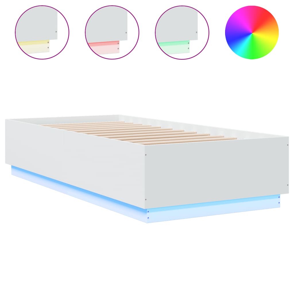 vidaXL Rama łóżka z LED, biała, 100x200 cm, materiał drewnopochodny