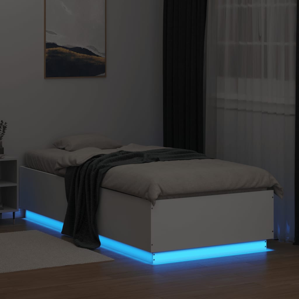 vidaXL Rama łóżka z LED, biała, 100x200 cm, materiał drewnopochodny