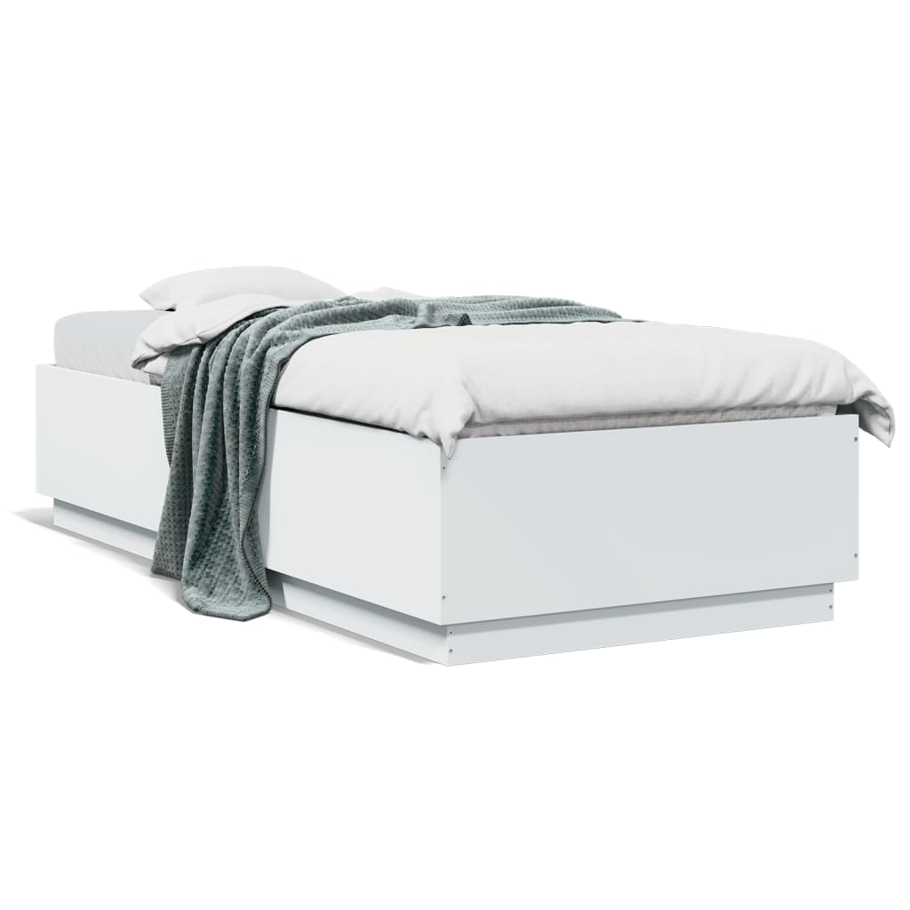 vidaXL Rama łóżka z LED, biała, 100x200 cm, materiał drewnopochodny
