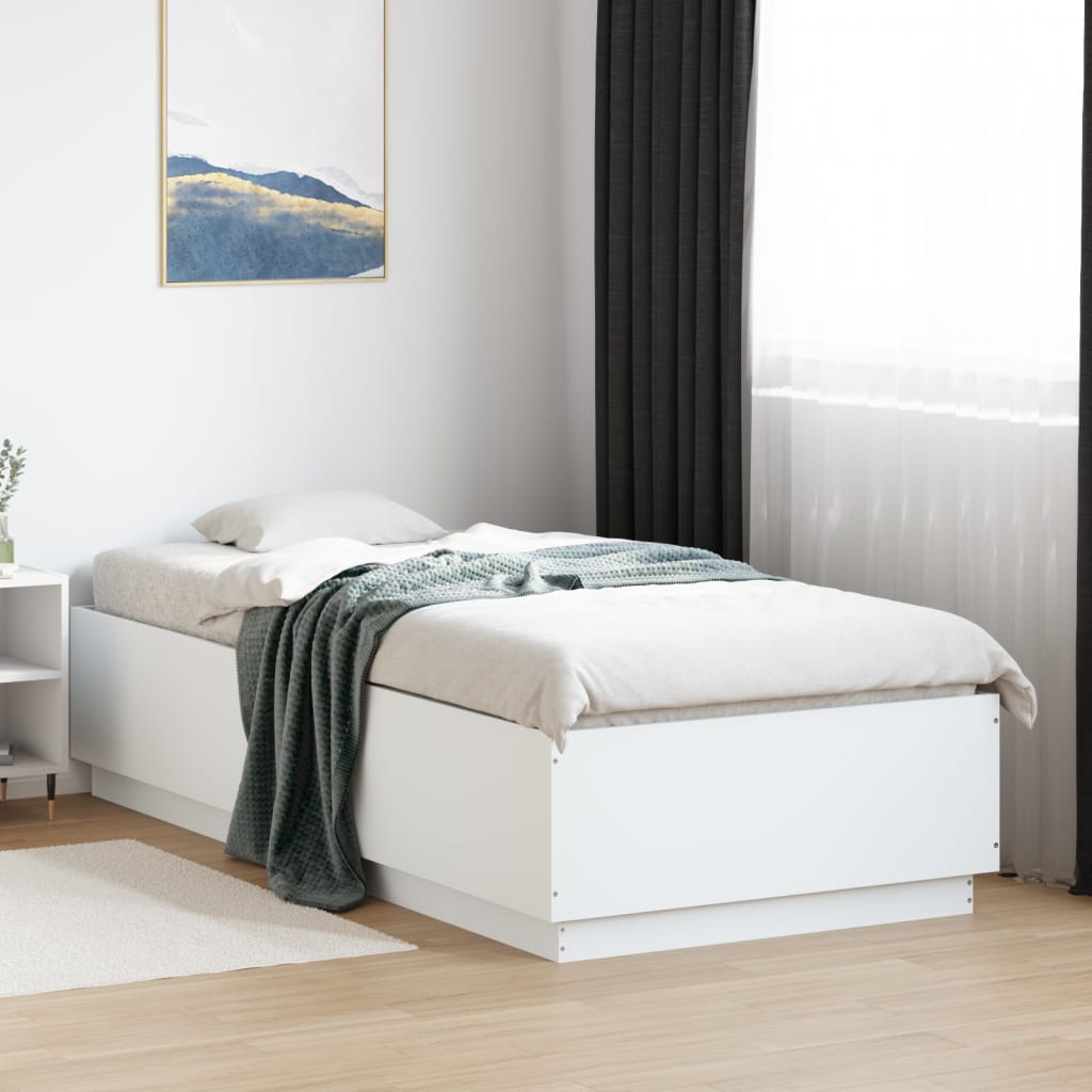 vidaXL Rama łóżka z LED, biała, 100x200 cm, materiał drewnopochodny