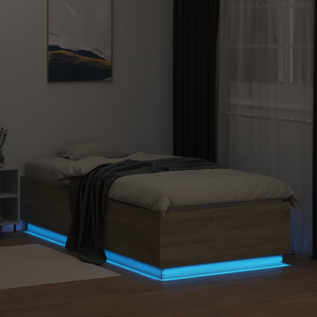 vidaXL Rama łóżka z LED, dąb sonoma, 100x200 cm