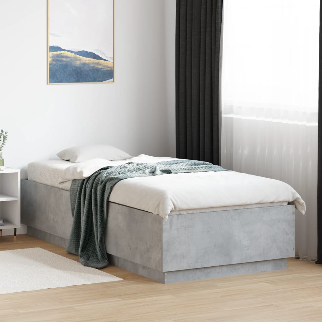 vidaXL Rama łóżka z LED, szarość betonu, 100x200 cm