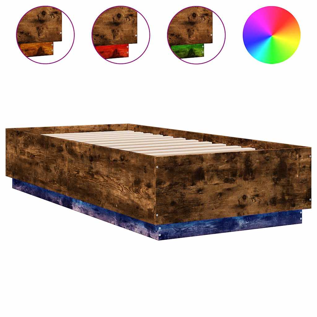 vidaXL Rama łóżka z LED, przydymiony dąb, 100x200 cm