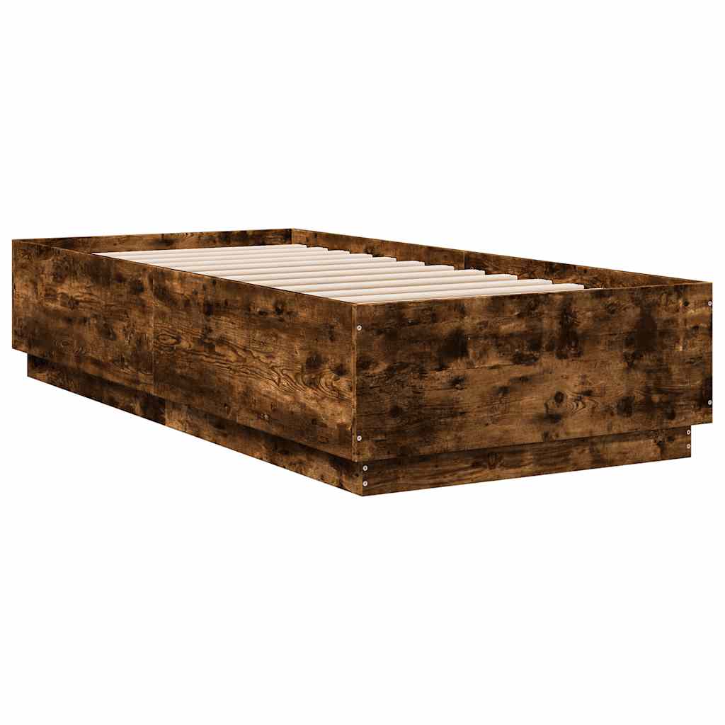vidaXL Rama łóżka z LED, przydymiony dąb, 100x200 cm