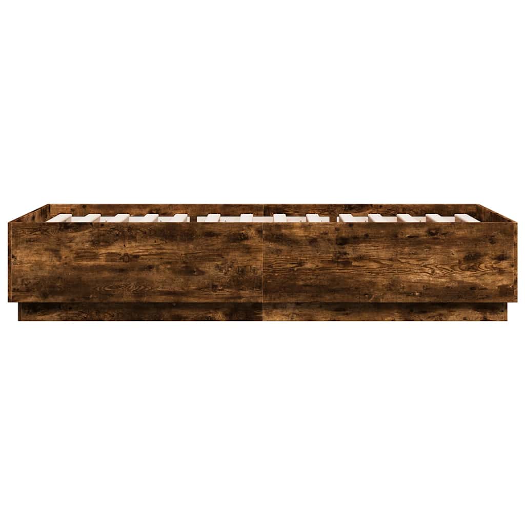 vidaXL Rama łóżka z LED, przydymiony dąb, 100x200 cm