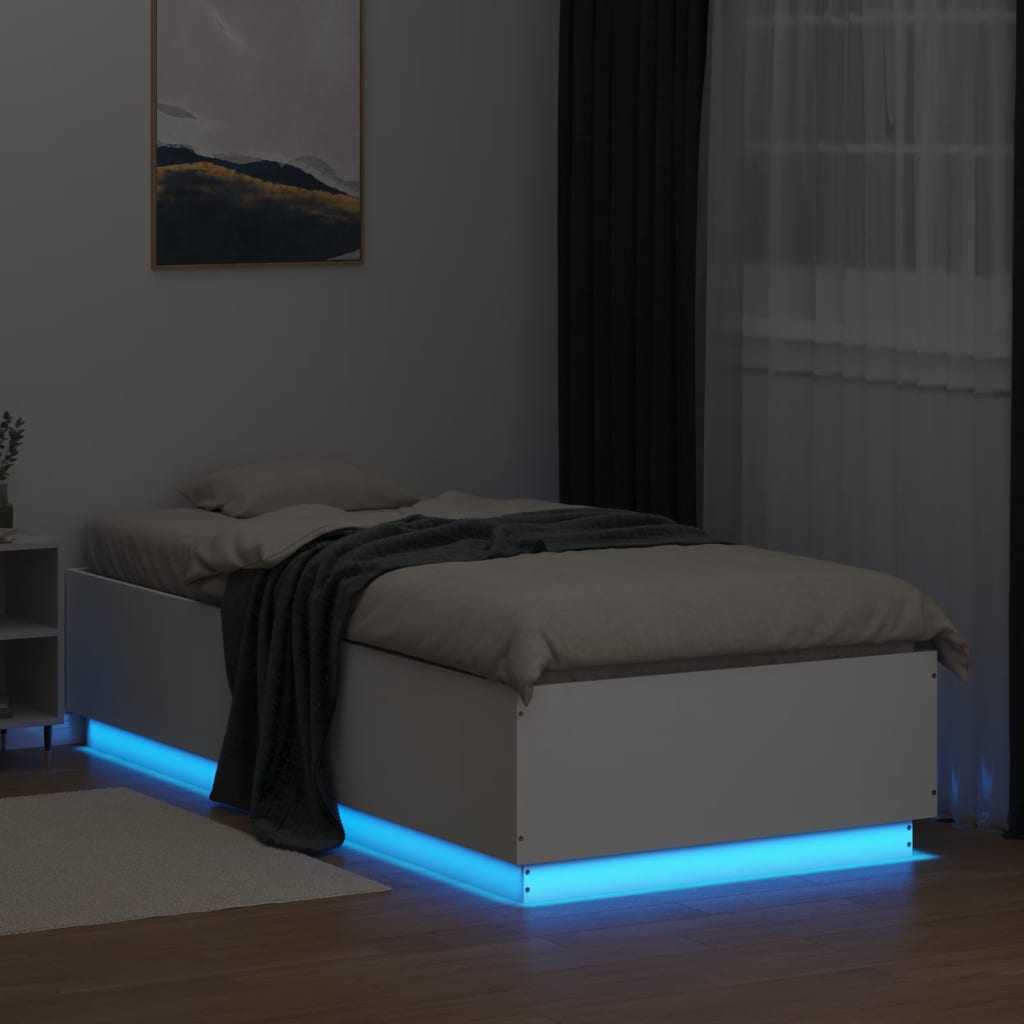vidaXL Rama łóżka z LED, biała, 90x200 cm, materiał drewnopochodny