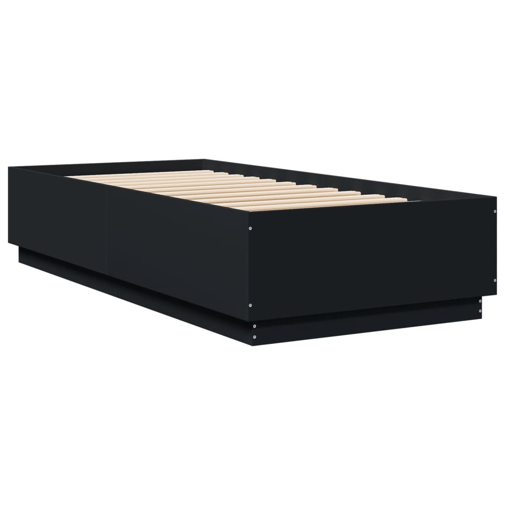 vidaXL Rama łóżka z LED, czarna, 90x200 cm, materiał drewnopochodny