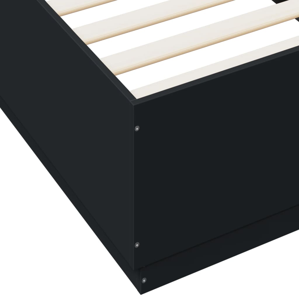 vidaXL Rama łóżka z LED, czarna, 90x200 cm, materiał drewnopochodny