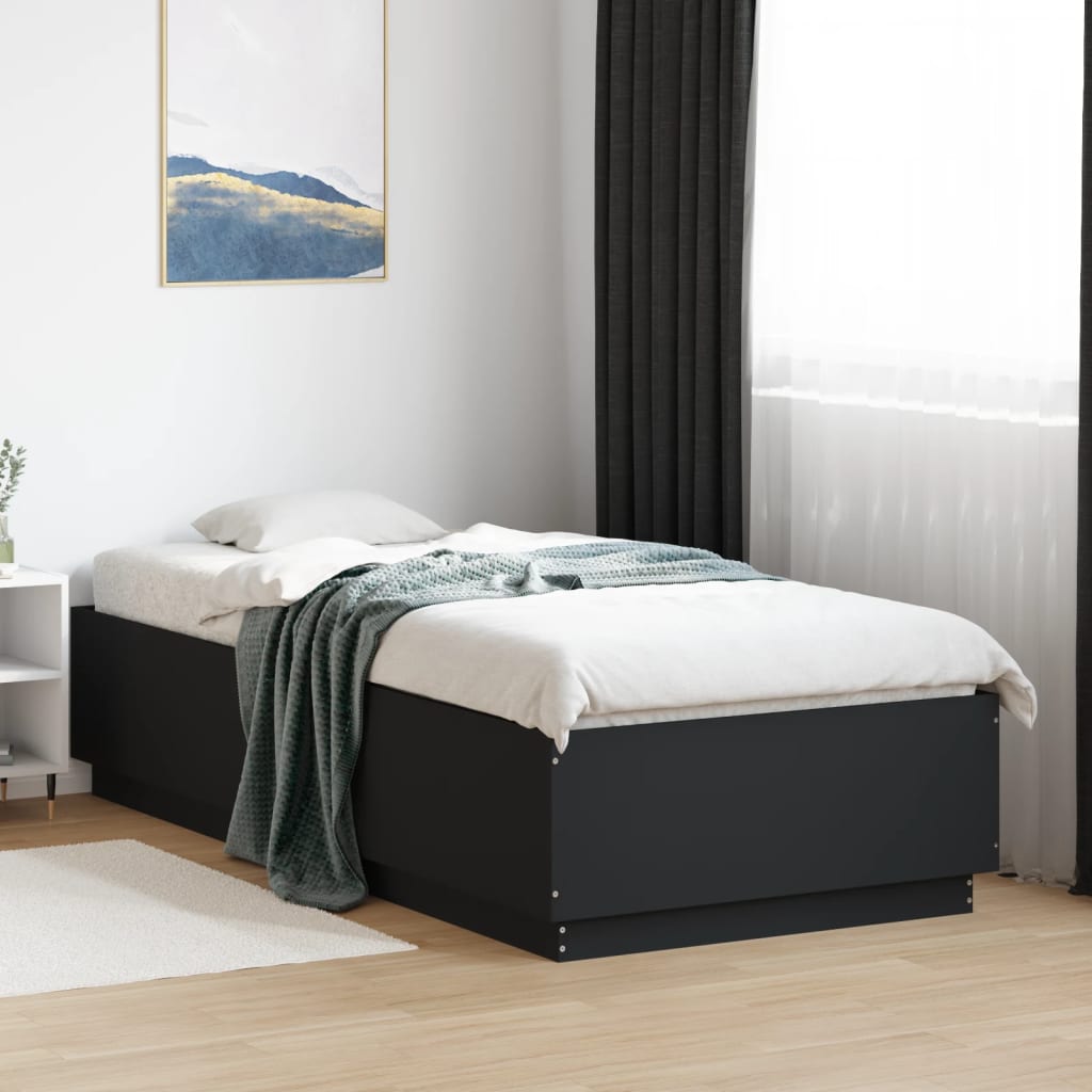 vidaXL Rama łóżka z LED, czarna, 90x200 cm, materiał drewnopochodny