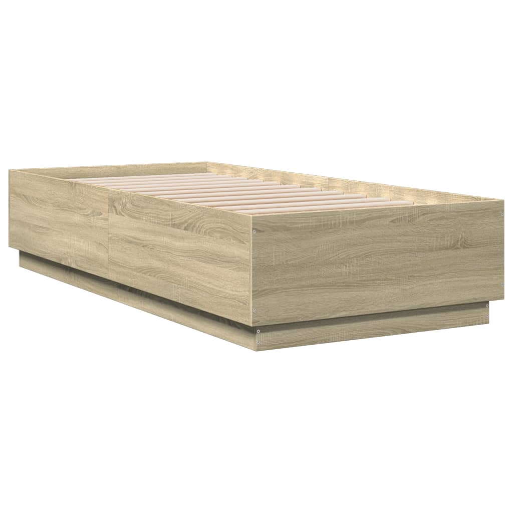 vidaXL Rama łóżka z LED, dąb sonoma, 90x200cm, materiał drewnopochodny
